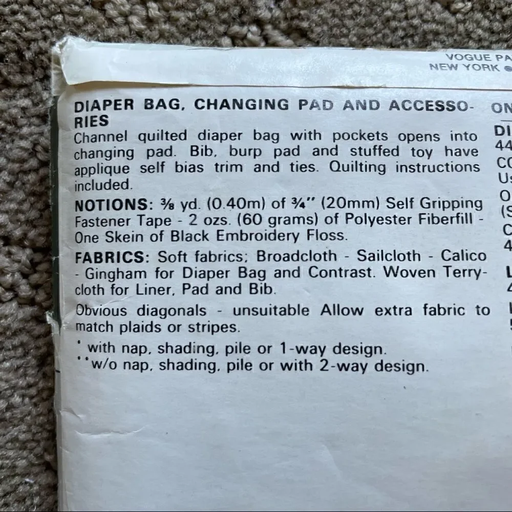 Vintage Vogue Pattern for Diaper Bag and Accessories CUT
